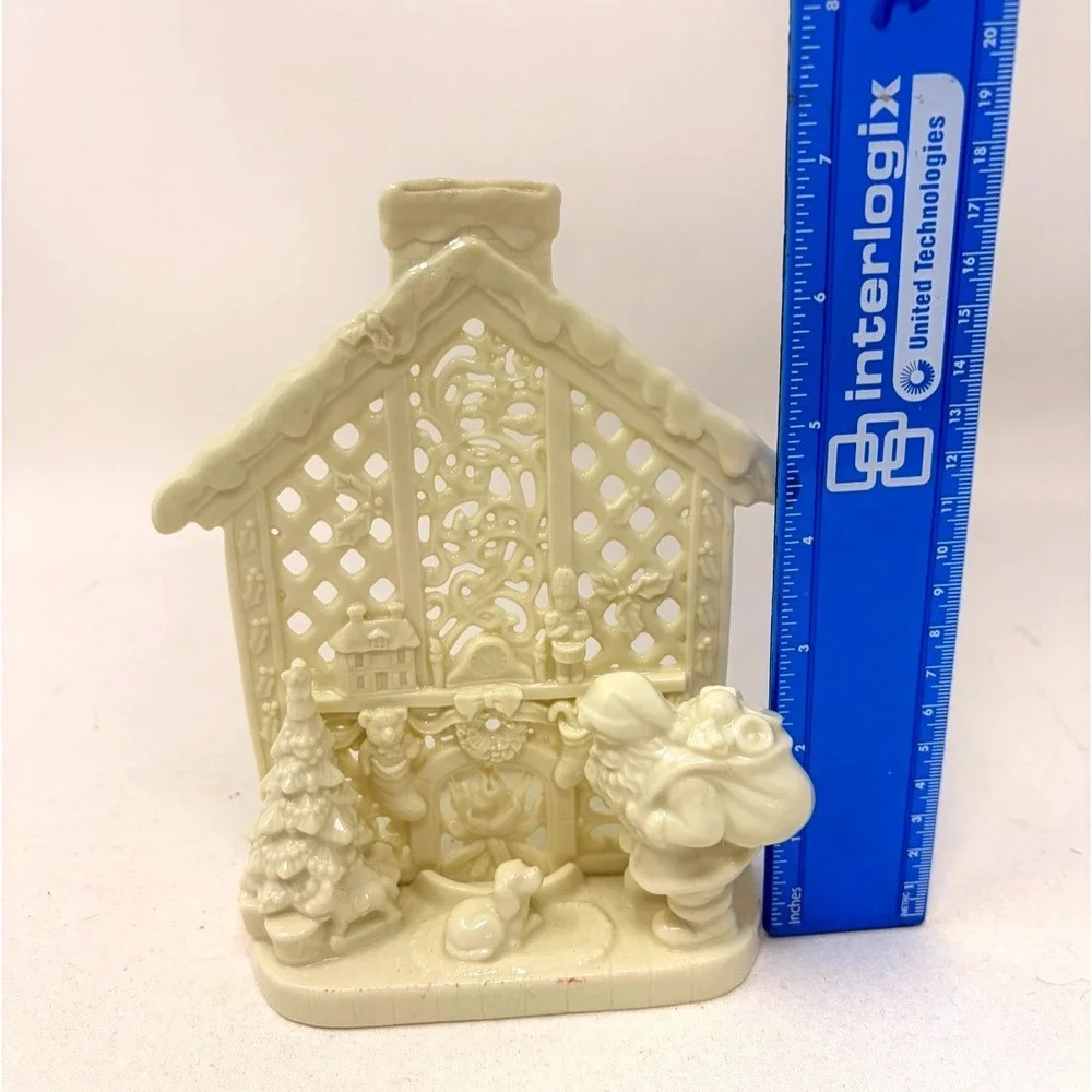 Vintage Ceramic Christmas Village House Tealight Candle Holder Santa Fireplace